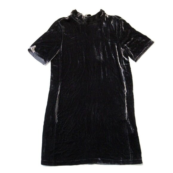 NWT Eileen Fisher Tie Back Mock Neck Shift in Charcoal Velvet Dress PS S Petite - Picture 2 of 5